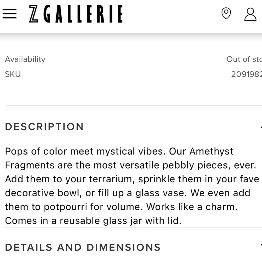 Z Gallerie Elements Amethyst Fragments 💜